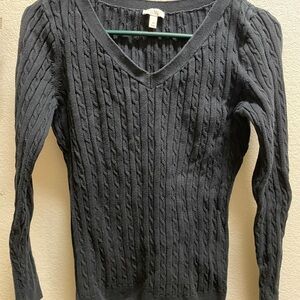 Talbots V neck Black Cable Knit Sweater M